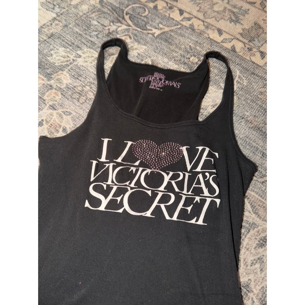 Vintage Y2K Bling Rhinestone Victorias Secret Ribbed Tank Top Supermodel